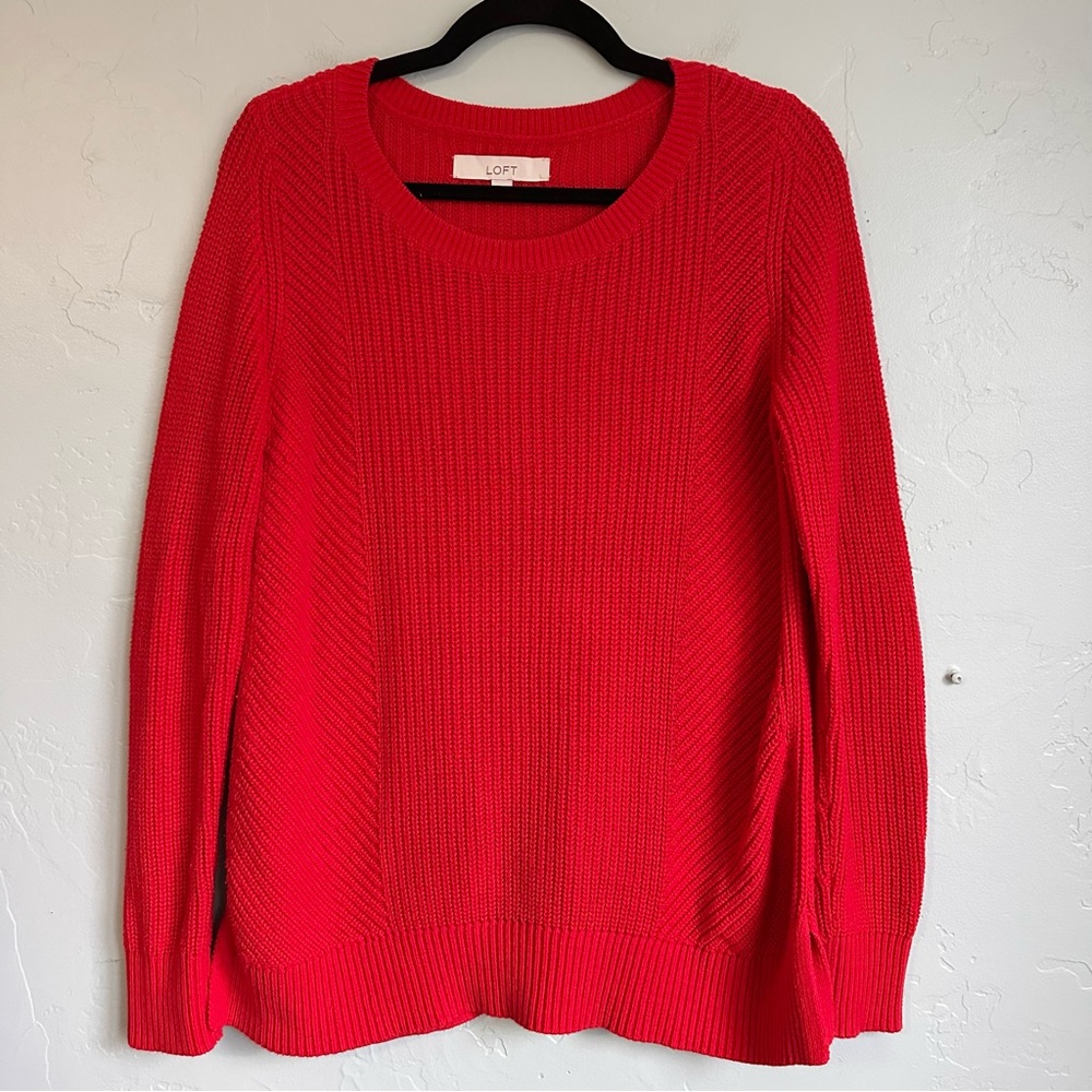 LOFT Women’s Red Knit Tunic Neck Sweater Small Preppy Valentine’s‎ Day Nautical